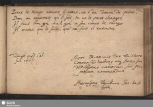 Stammbucheintrag von Hieronymus Brückner. Tübingen, 30.06.1667