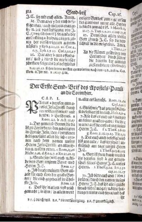 Der erste Send-Brif des Apostels Pauli an die Corinthier