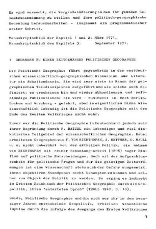 1 Gedanken zu einer zeitgemässen politischen Geographie
