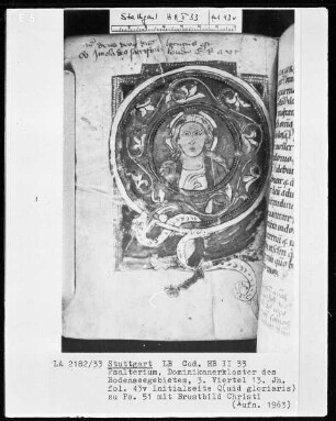 Psalterium — Initiale Q (uid gloriaris) Initialseite mit Christuskopf
