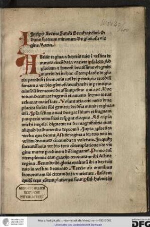Incipit sermo sancti Bernhardini, ordinis fratrum Minorum, de gloriosa virgine Maria.