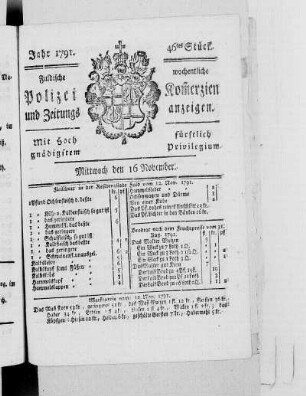 46tes Stück., Ausgabe vom 16. November 1791