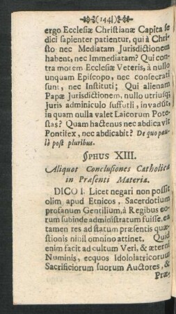 §phus XIII. Aliquot Conclusiones Catholicae in Praesenti Materia