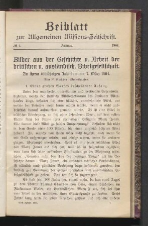 Beiblatt N° 1. Januar. 1904