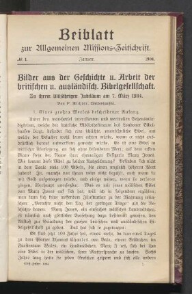 Beiblatt N° 1. Januar. 1904