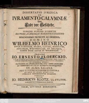 Dissertatio Ivridica De Ivramento Calvmniæ