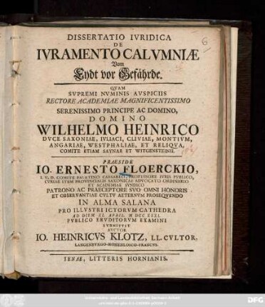 Dissertatio Ivridica De Ivramento Calvmniæ