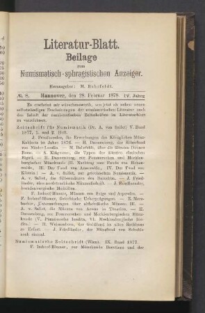 Literatur-Blatt Beilage. No. 8