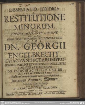 Dissertatio Juridica de Restitutione Minorum