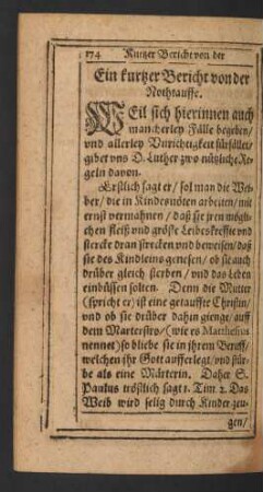 Ein kurzer Bericht von der Nothtauffe.