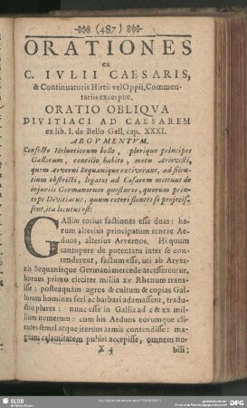 Orationes ex C. Julii Caesaris, & Continuatoris Hirtii vel Oppii, Commentariis excerptae
