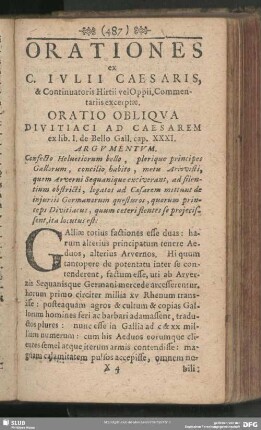 Orationes ex C. Julii Caesaris, & Continuatoris Hirtii vel Oppii, Commentariis excerptae