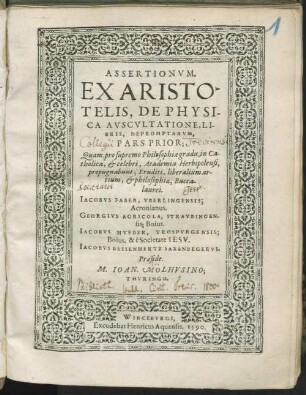 Ps. prior: Assertionum ex Aristotelis De physica auscultatione libris depromptarum pars ... Assertiones ex Aristotelis De physica auscultatione libris depromptae