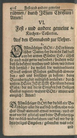 VI. Fest- und andere gemeine Kirchen-Collecten