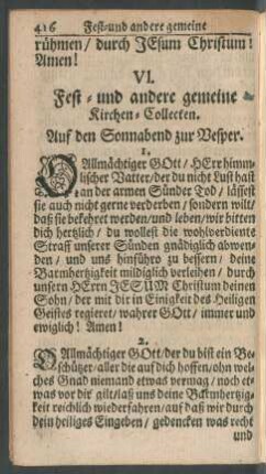 VI. Fest- und andere gemeine Kirchen-Collecten