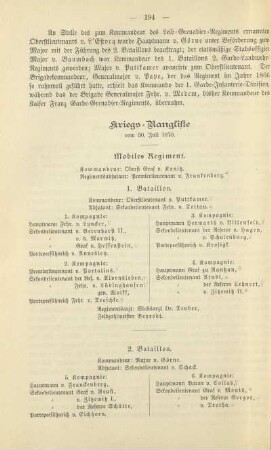 Kriegs-Rangliste vom 30. Juli 1870