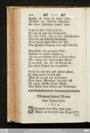 Meinem lieben Mann Zum Neuen-Jahr. 1754.