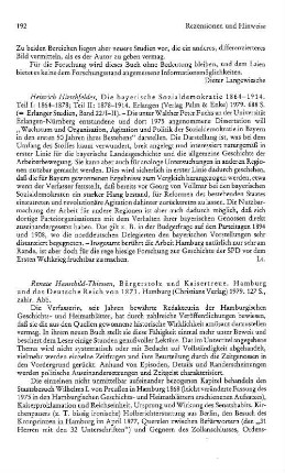 Hauschild-Thiessen, Renate :: Bürgerstolz und Kaisertreue, Hamburg und das Deutsche Reich von 1871 : Hamburg, Christians, 1979