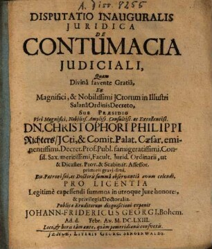 Disputatio Inauguralis Juridica De Contumacia Judiciali