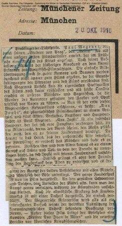 Kritik aus Münchener Zeitung (20.10.1916)