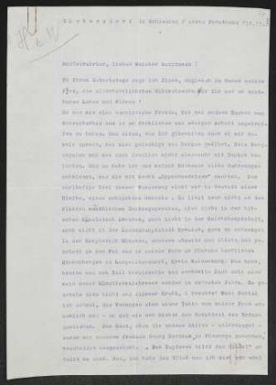 Brief von Hannes M. Avenarius an Gerhart Hauptmann