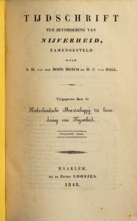Tijdschrift ter bevordering van nijverheid. 12,1. 1848