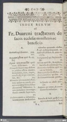 Index Rerum ad Fr. Duareni tractatum de sacris ecclesiae ministeriis ac beneficiis