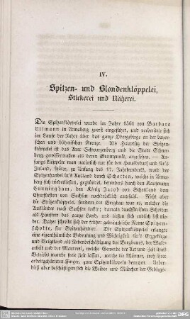 IV. Spitzen- und Blondenklöppelei, Stickerei und Näherei