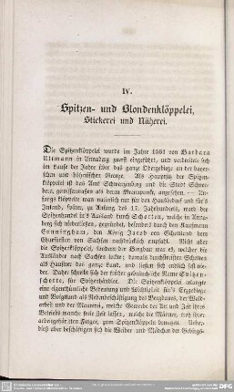 IV. Spitzen- und Blondenklöppelei, Stickerei und Näherei
