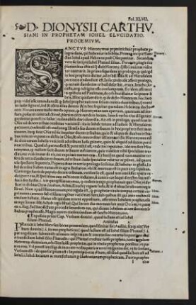 D. Dionysii Carthusiani In Prophetam Iohel Elucidatio.