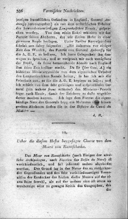 Ueber die diesem Hefte beygefügten Charte von dem Meere von Kamtschatka