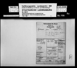 Handakten zur Voruntersuchung (Anzeigesache) gegen Sakuth, Edwin