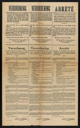 Verordnung. Der General-Gouverneur in Belgien, Freiherr von Bissing. Brüssel, 9. Dezember 1916; Verordnung. Der General-Gouverneur in Belgien, Freiherr von Bissing. Brüssel, 2. Dezember 1916.