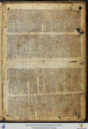 [Hinterer Spiegel] Fragment einer lateinischen Pergament-Hs. des 14. Jhs (Kommentar zu einem geometrischen Werk).