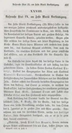 497-501 Ansprache Pius IX. am Feste Mariä Verkündigung