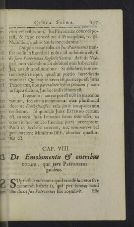 Cap. VIII. De Emolumentis & oneribus corum