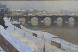 Die Augustusbrücke zu Dresden im Schnee