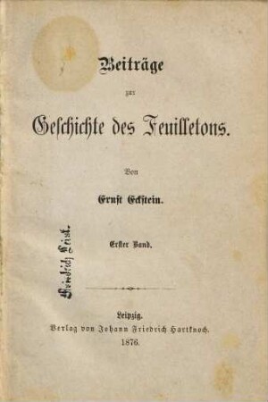 Beiträge zur Geschichte des Feuilletons, 1