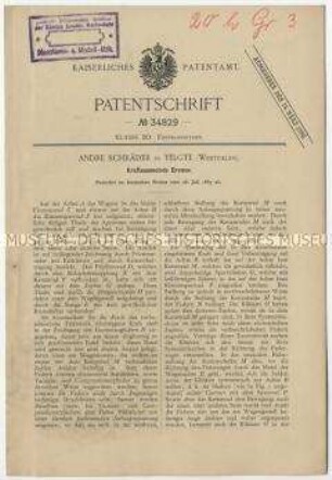 Patentschrift einer kraftsammelnden Bremse , Patent-Nr. 34829