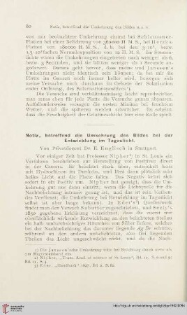 16: Notiz, betreffend die Umkehrung des Bildes bei der Entwicklung im Tageslicht
