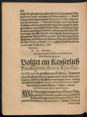 Volget ein Keyserlich Privilegium de non Appellando a Decretis ...