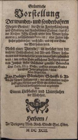 Gründliche Vorstellung Der wunder- und sonderbahren Wegen Gottes