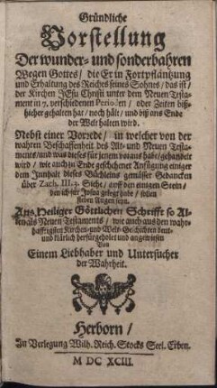 Gründliche Vorstellung Der wunder- und sonderbahren Wegen Gottes