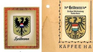 Zwei Blätter mit Sammelmarken mit Stadtwappen des Neckarkreises, darunter Heilbronn