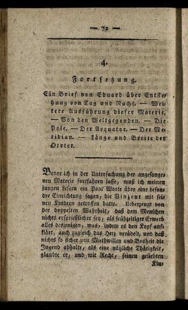 4. Fortsetzung. Ein Brief von Eduard über Entstehung von Tag und Nacht. - Weitere Ausführung dieser Materie. [...]