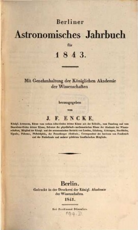 Berliner astronomisches Jahrbuch. 1843 = Bd. 68 (1841)
