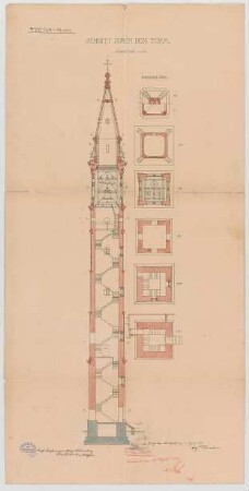 Thiersch, August ; München - Schwabing; Kath. Pfarrkirche St. Ursula - Turm (Schnitt)