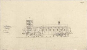 Gsaenger, Gustav; München, Sendlinger Tor Platz; Ev. Kirche St. Matthäus - Wettbewerbsplan, Westseite (Ansicht)