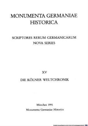 Die Kölner Weltchronik : 1273/88 - 1376