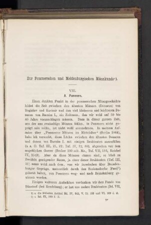 Zur Pommerschen und Meklenburgischen Münzkunde